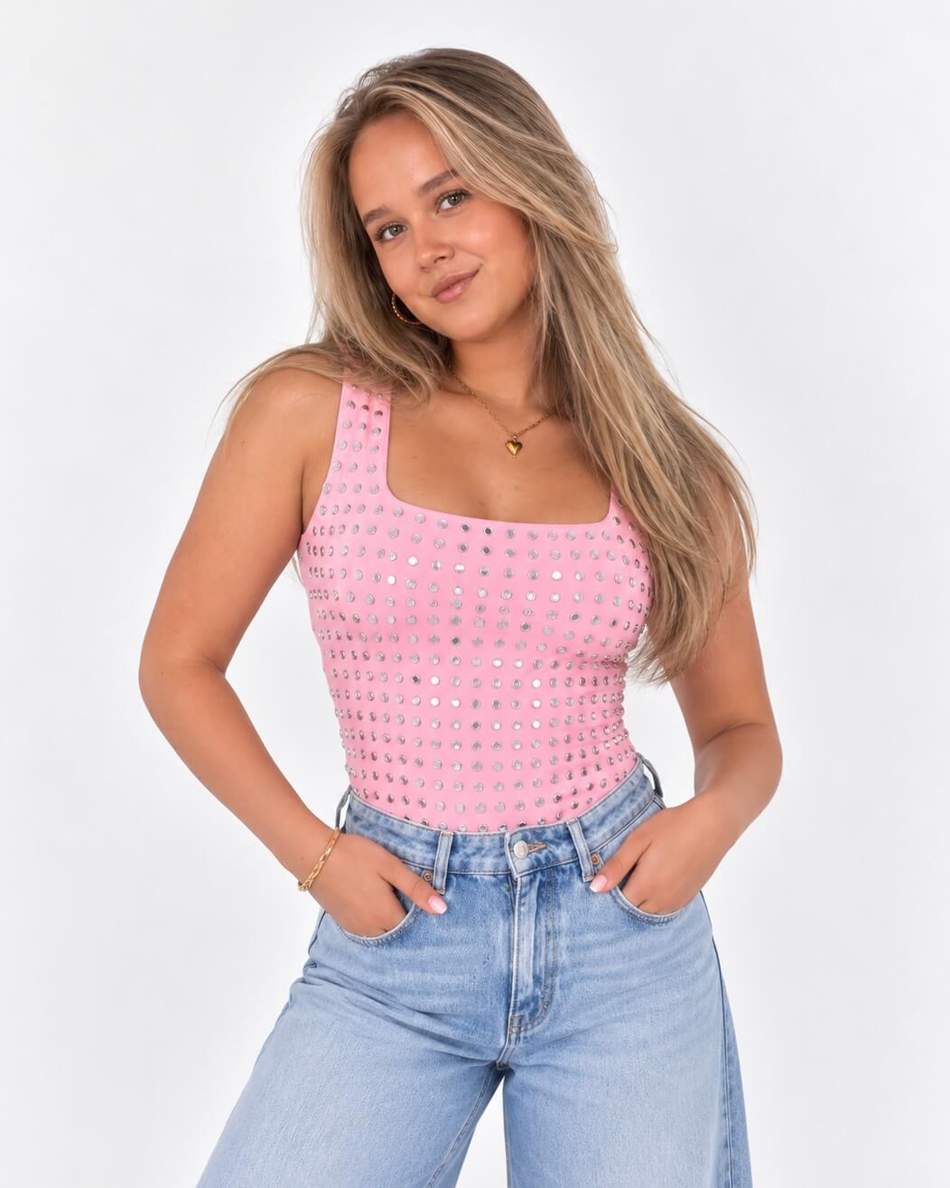 Roze body met studs dames