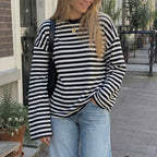 Zwart Witte Gestreepte Longsleeve Dames – Trendy Oversized Top