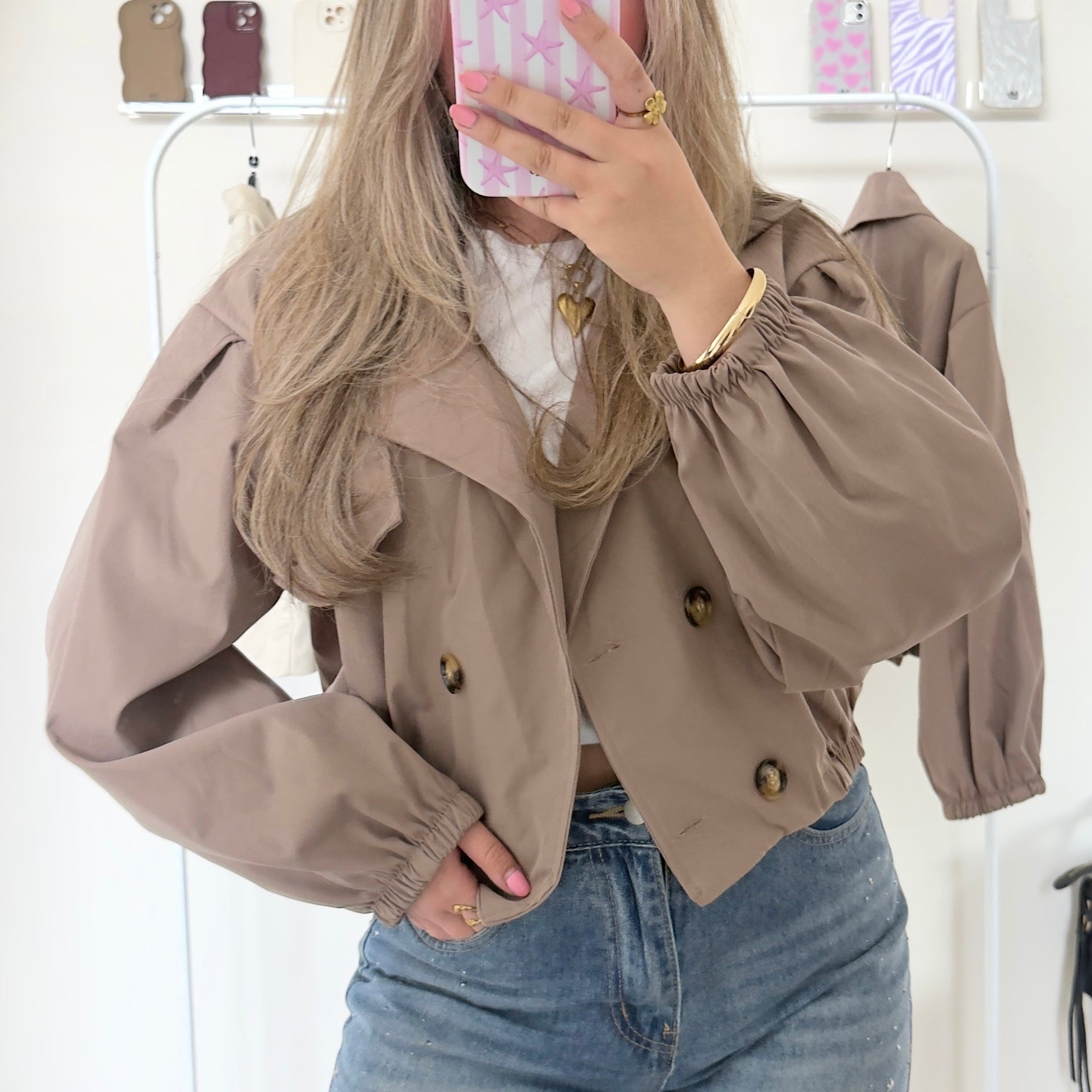 Cropped trench coat dames taupe one size
