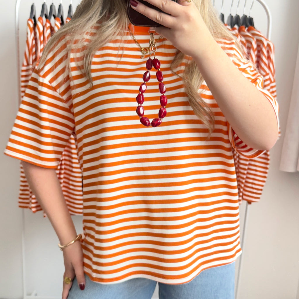 WK t-shirt dames oranje wit gestreept