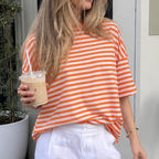 WK T-shirt dames oranje wit gestreept