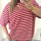 Roze burgundy gestreept oversized t-shirt dames