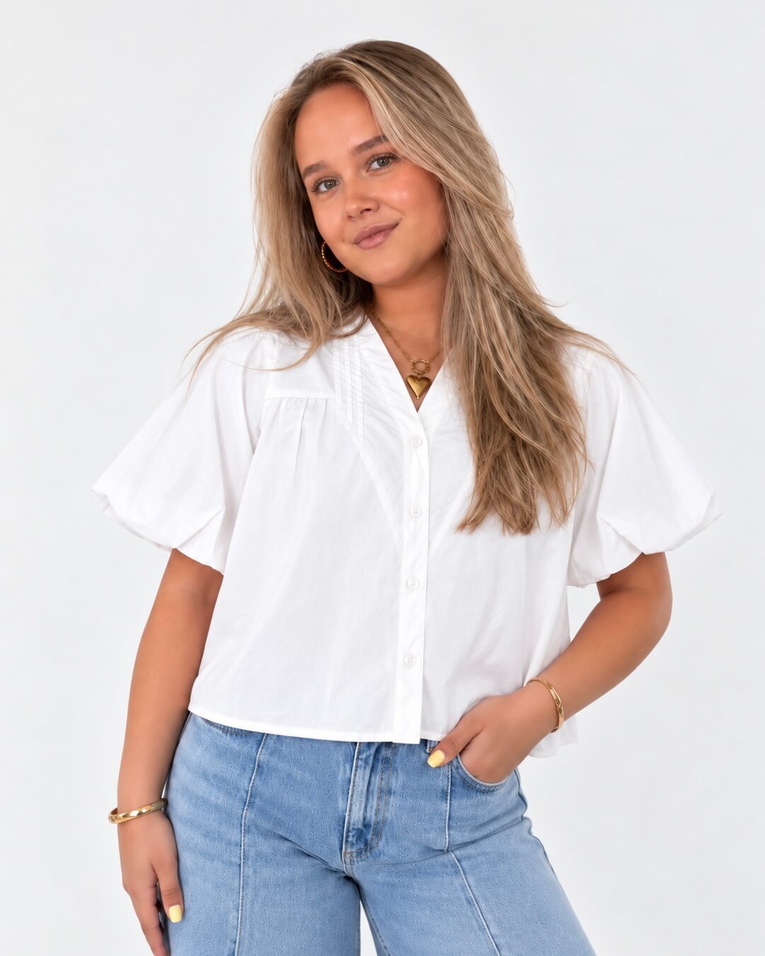 Witte blouse met pofmouwen