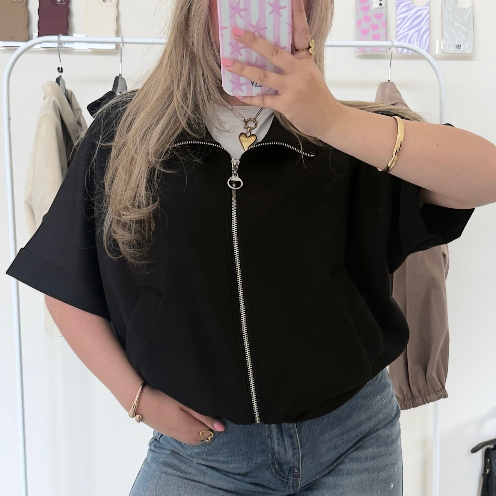 zwart vestje met rits dames one size