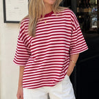 Roze burgundy gestreept oversized t-shirt dames