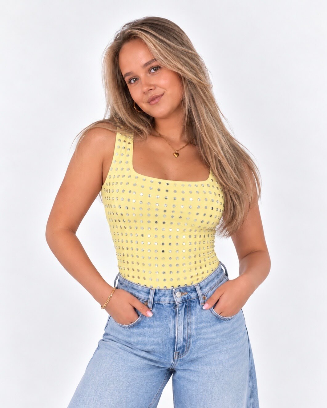 Gele body met studs dames