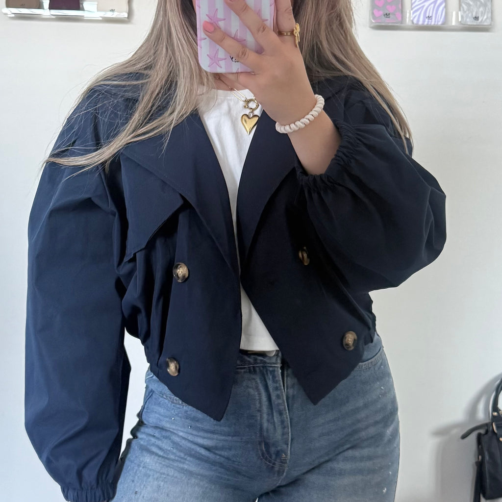 Cropped trench coat navy blauw