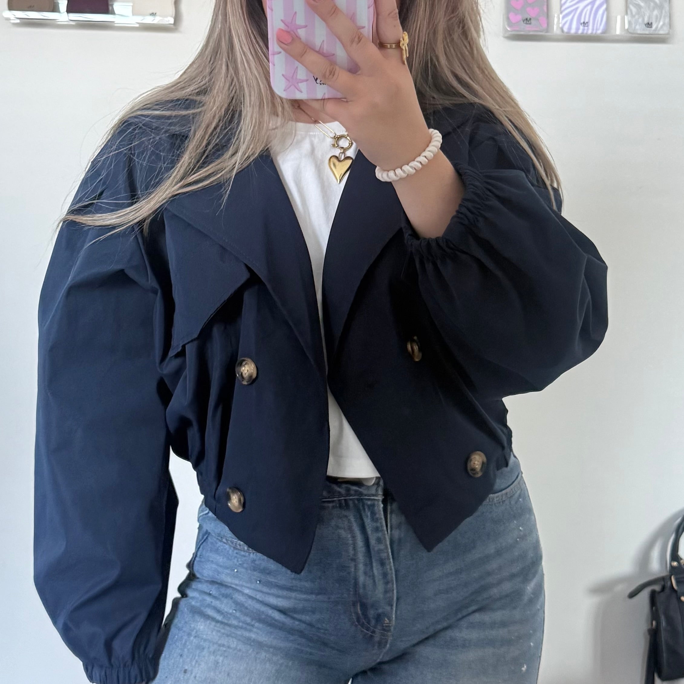 Cropped trench coat navy blauw