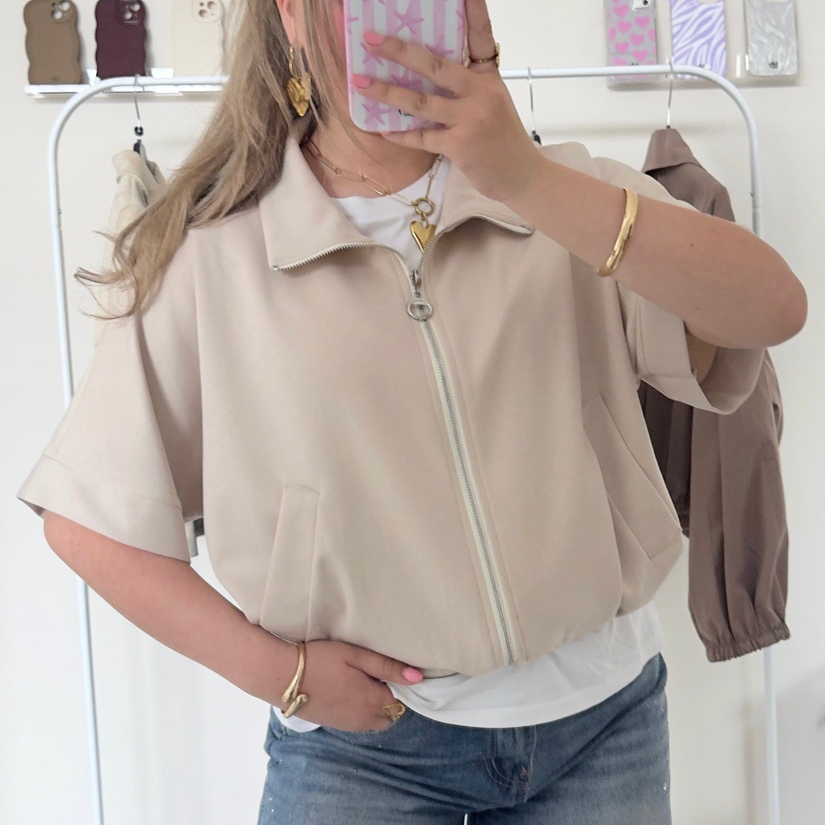 beige vestje met rits one size