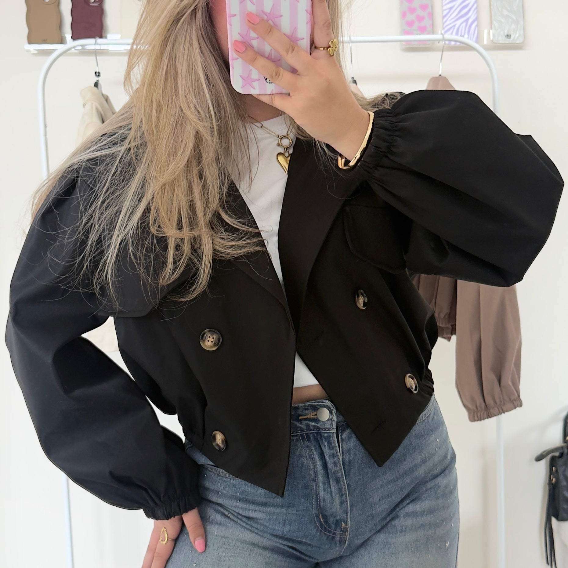 Cropped trench coat dames beige