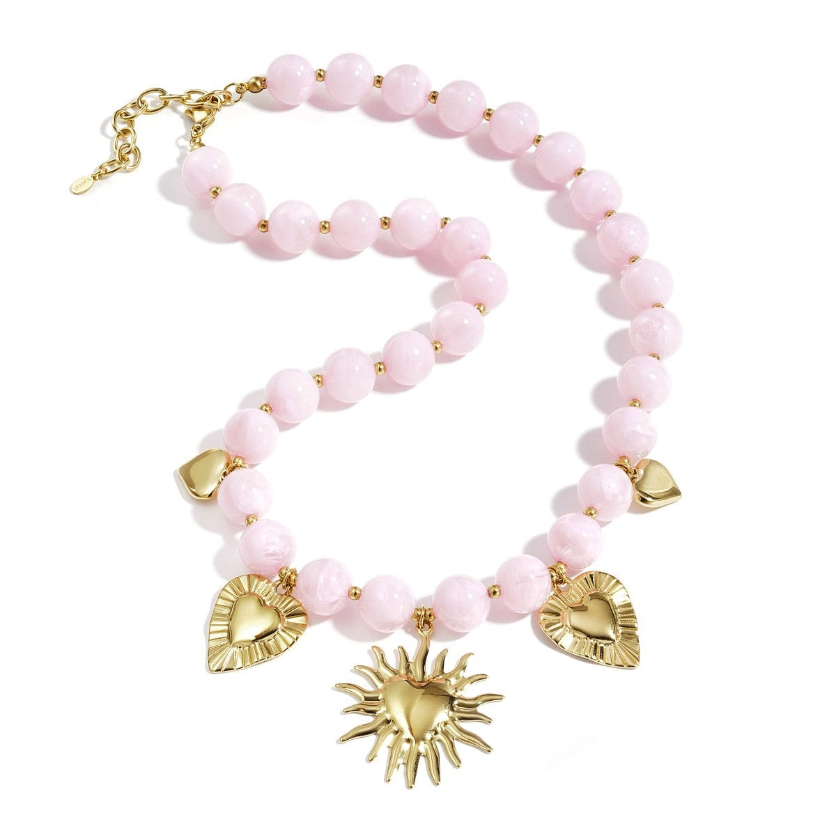 Pink Beads Ketting Goud