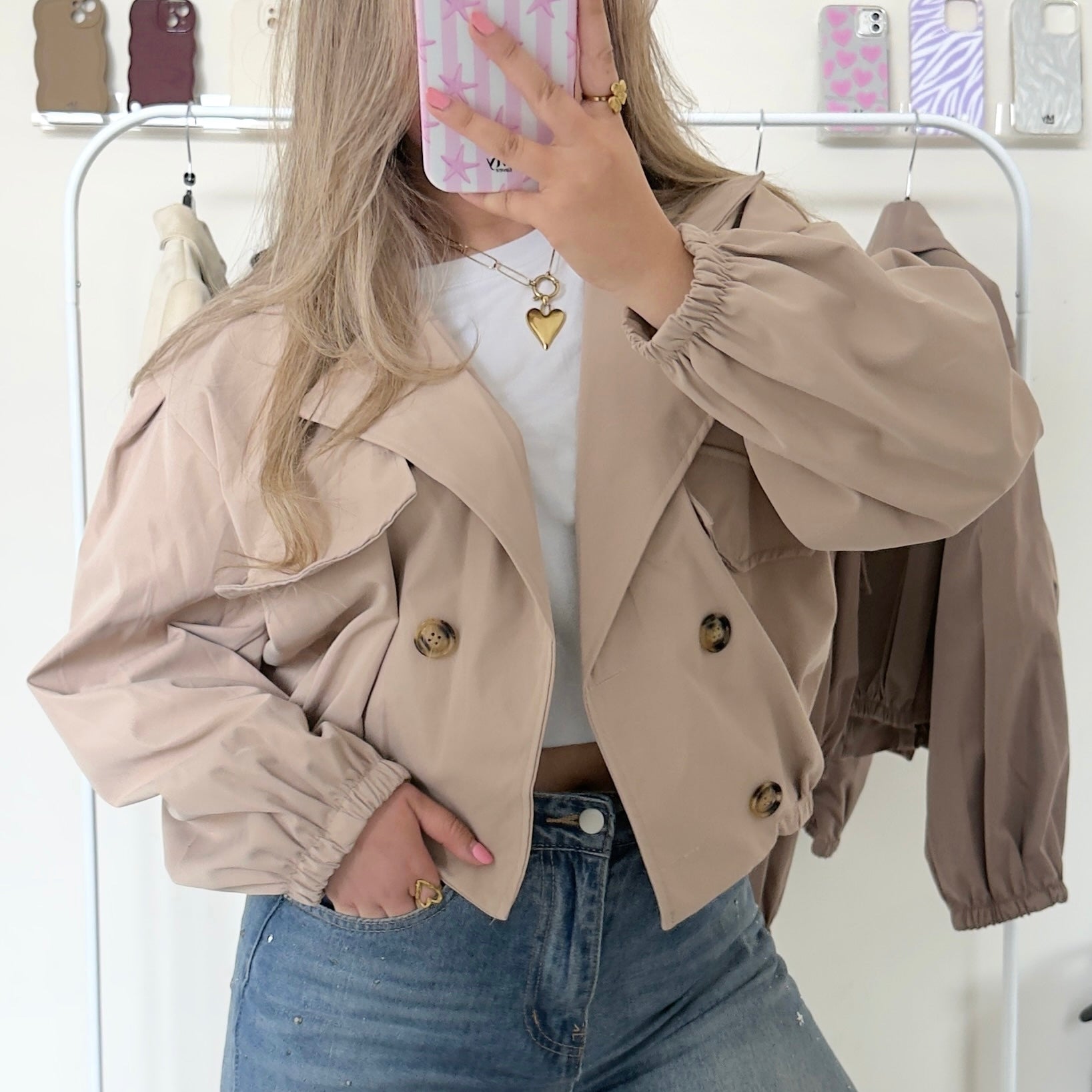 Cropped trench coat dames beige