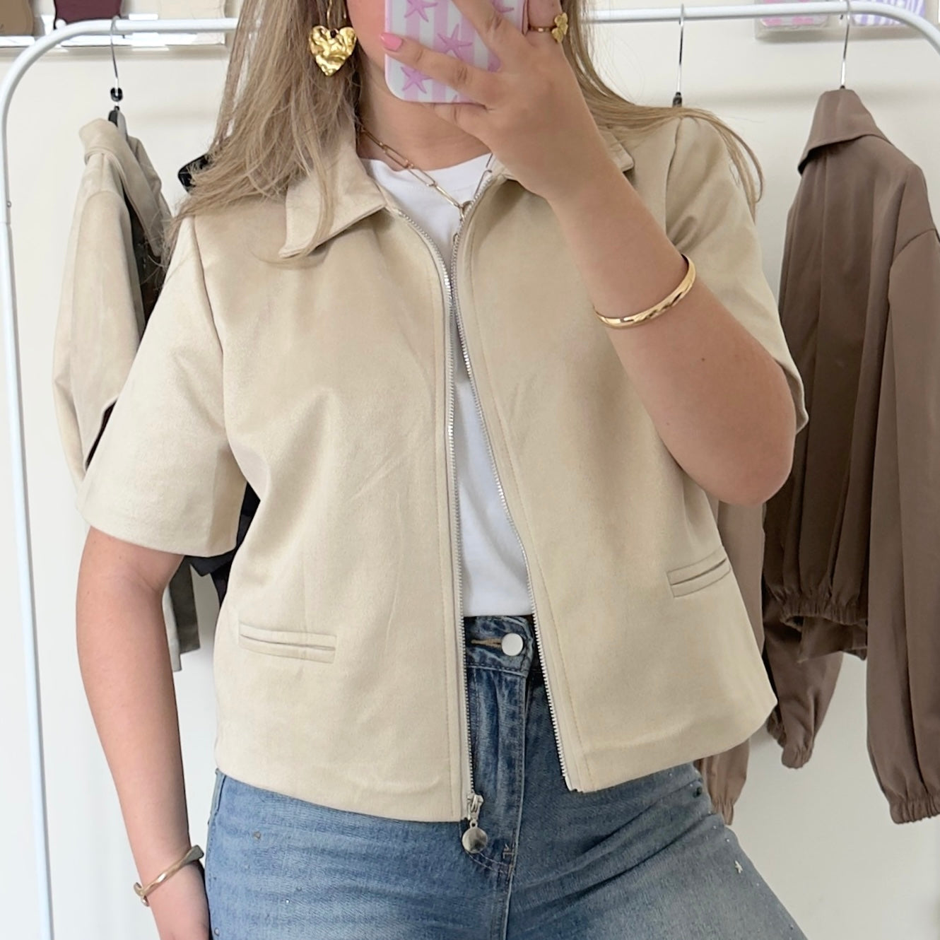 Beige suède vestje dames