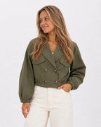 Cropped trench coat dames army groen one size