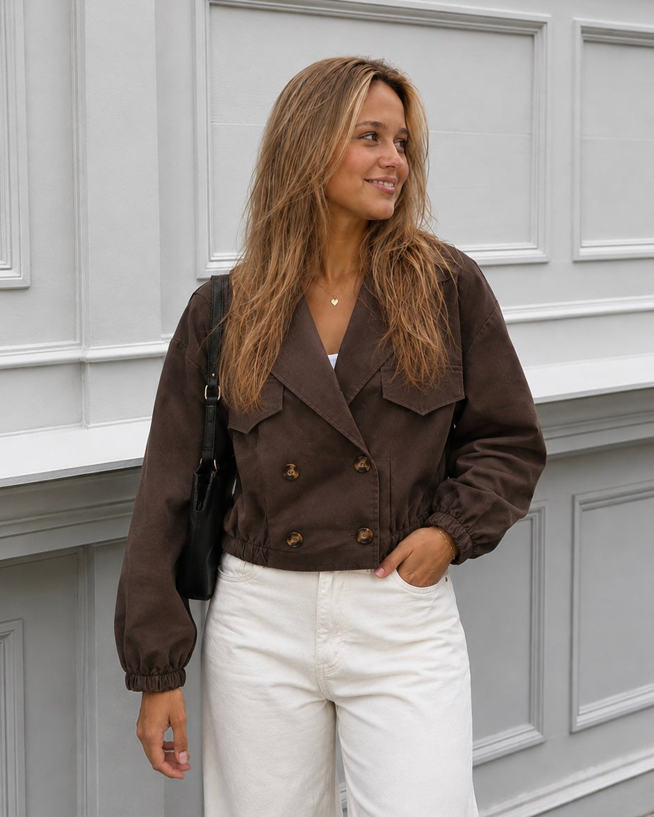 Cropped trench coat dames donkerbruin