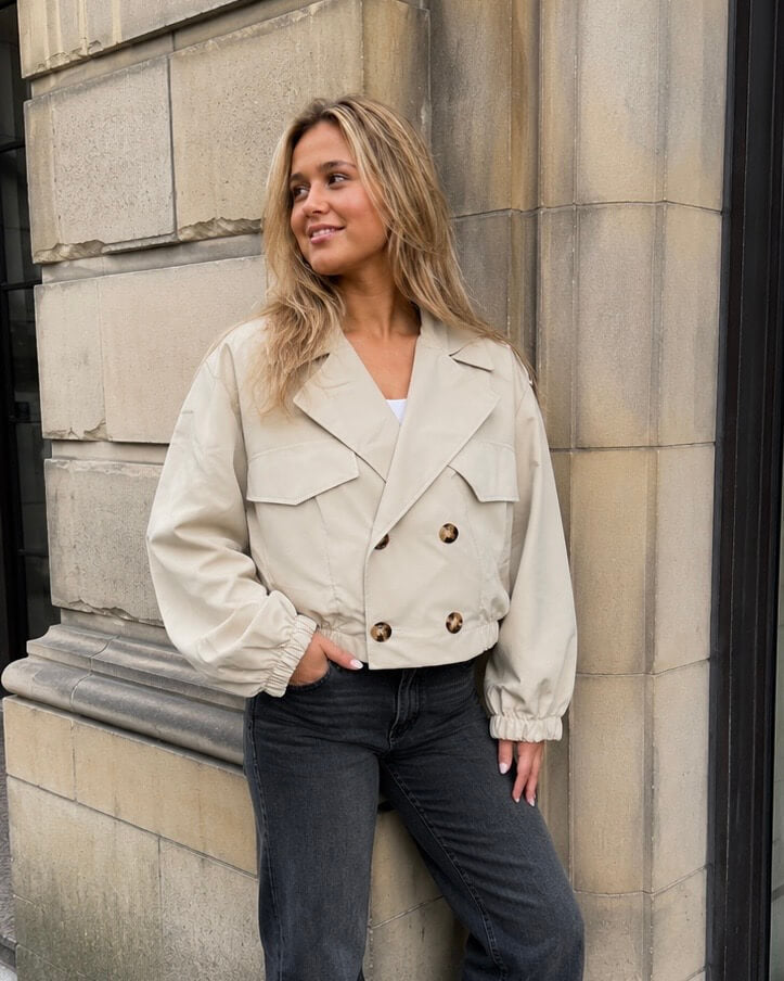 Cropped trenchcoat dames beige