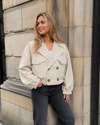 Cropped trenchcoat dames beige
