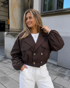 Cropped trenchcoat dames donkerbruin