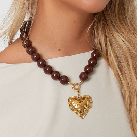 Brown Beads Ketting Goud