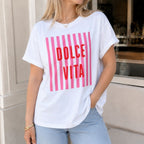 Dolce vita t-shirt dames wit met roze print