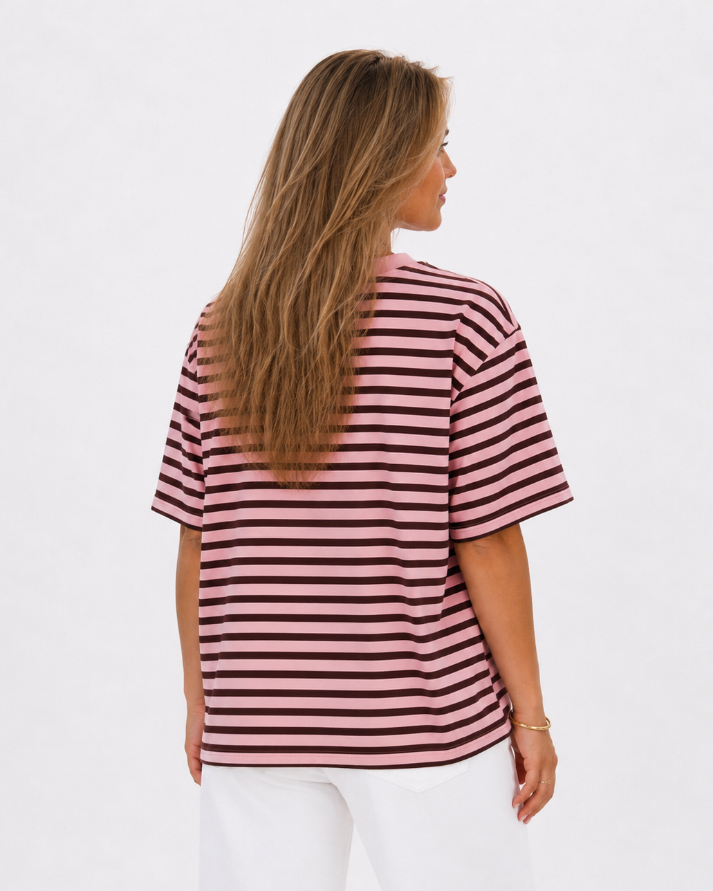 Gestreept Shirt Roze/Bruin – Dames T-Shirt One Size (XS-L)
