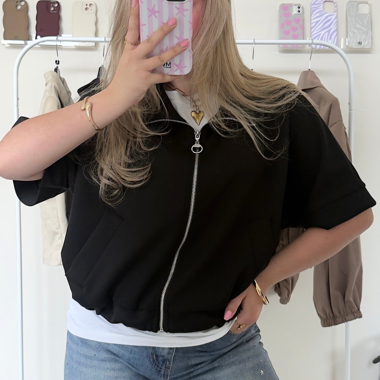 zwart vestje met rits dames one size