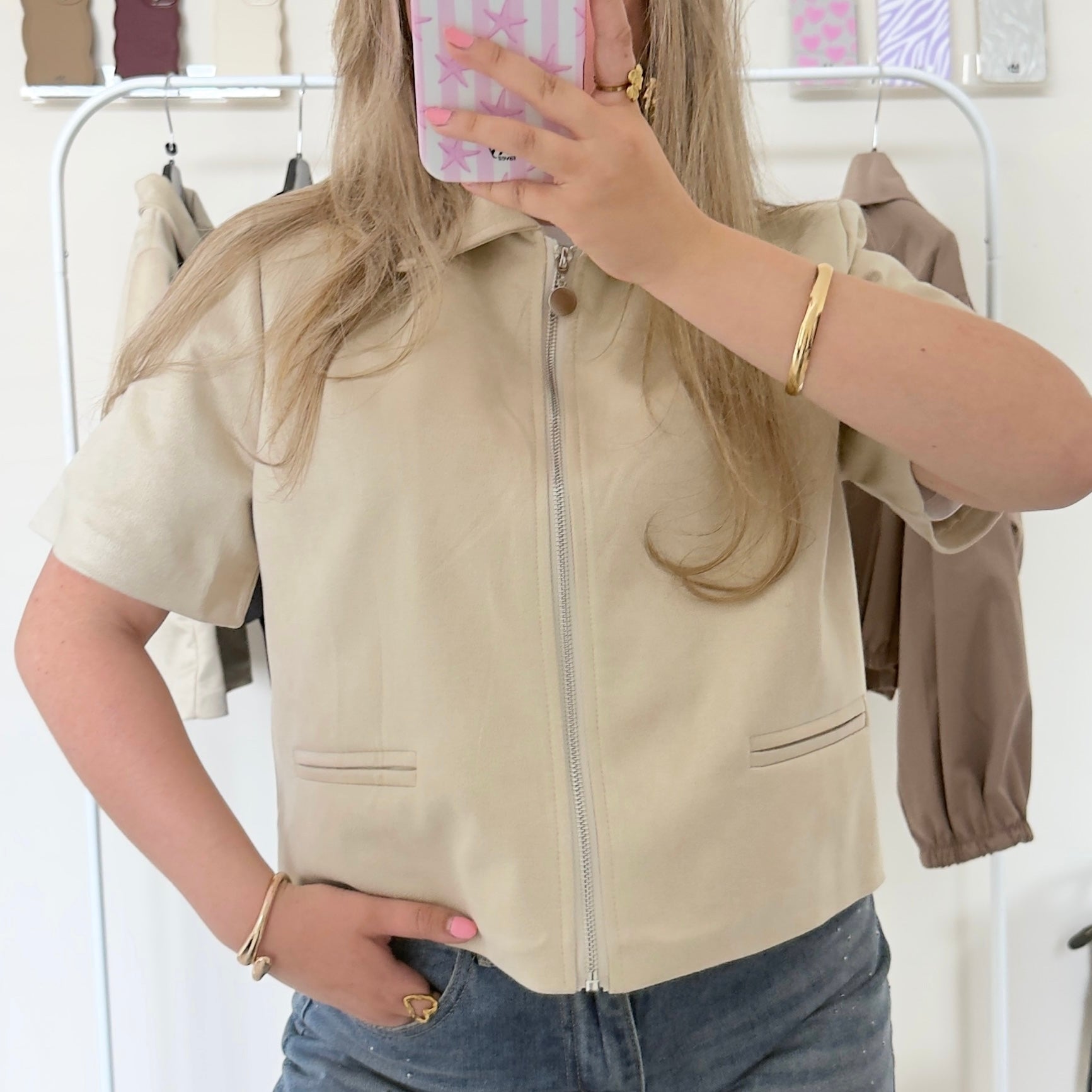 Beige suède vestje dames