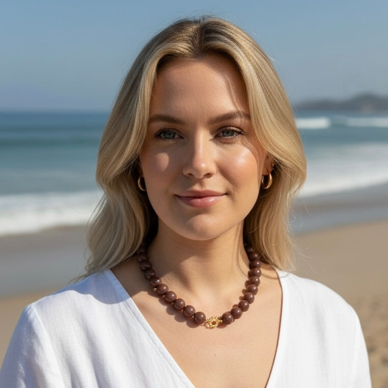 Brown Beads Ketting Goud