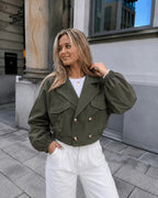 Cropped trenchcoat dames army groen