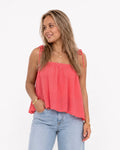 Koraal zomer top dames met strikbandjes