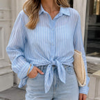 Gestreepte blouse dames lichtblauw