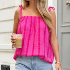 Gestreepte top dames roze met strikbandjes