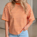 WK t-shirt dames oranje wit gestreept