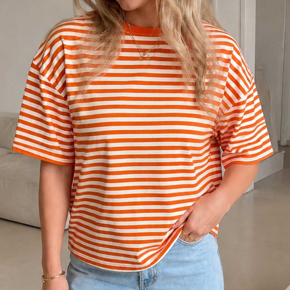 WK t-shirt dames oranje wit gestreept