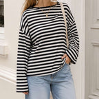 Zwart Witte Gestreepte Longsleeve Dames – Trendy Oversized Top