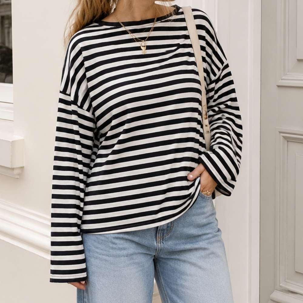 Zwart Witte Gestreepte Longsleeve Dames – Trendy Oversized Top