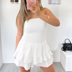 Witte strapless playsuit van 100% katoen | One size XS-L | Pre-order 16/07
