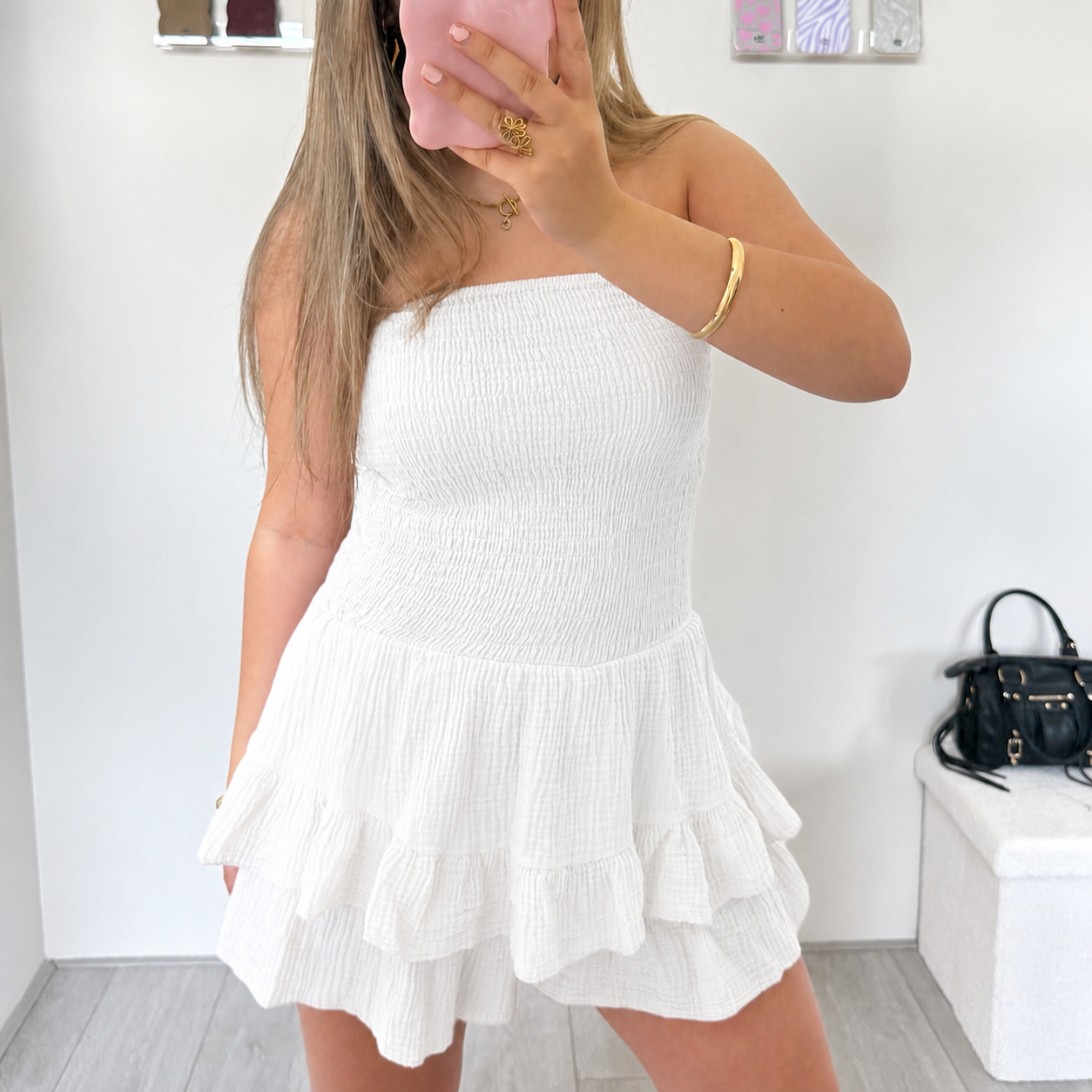 Witte strapless playsuit van 100% katoen | One size XS-L | Pre-order 16/07