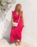 Maxi jurk rood roze gestreept