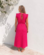 Maxi jurk rood roze gestreept