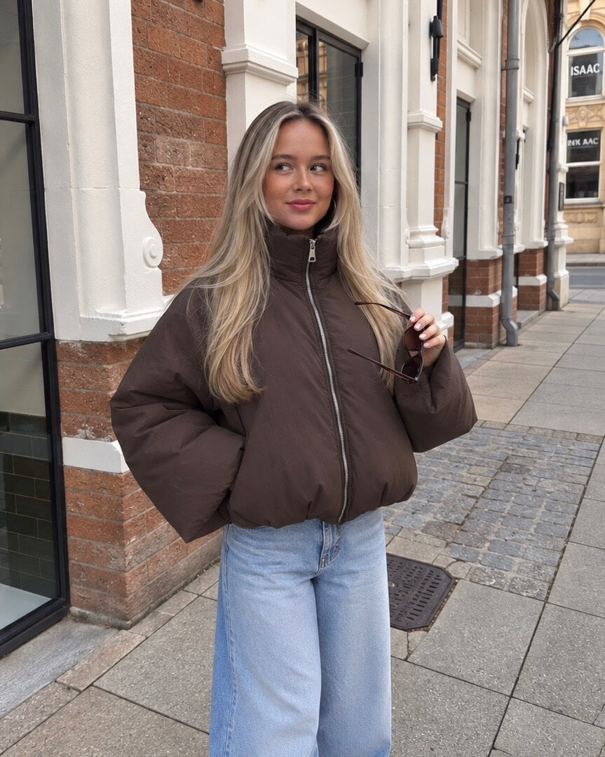Puffer jas dames taupe