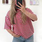 Roze burgundy gestreept oversized t-shirt dames