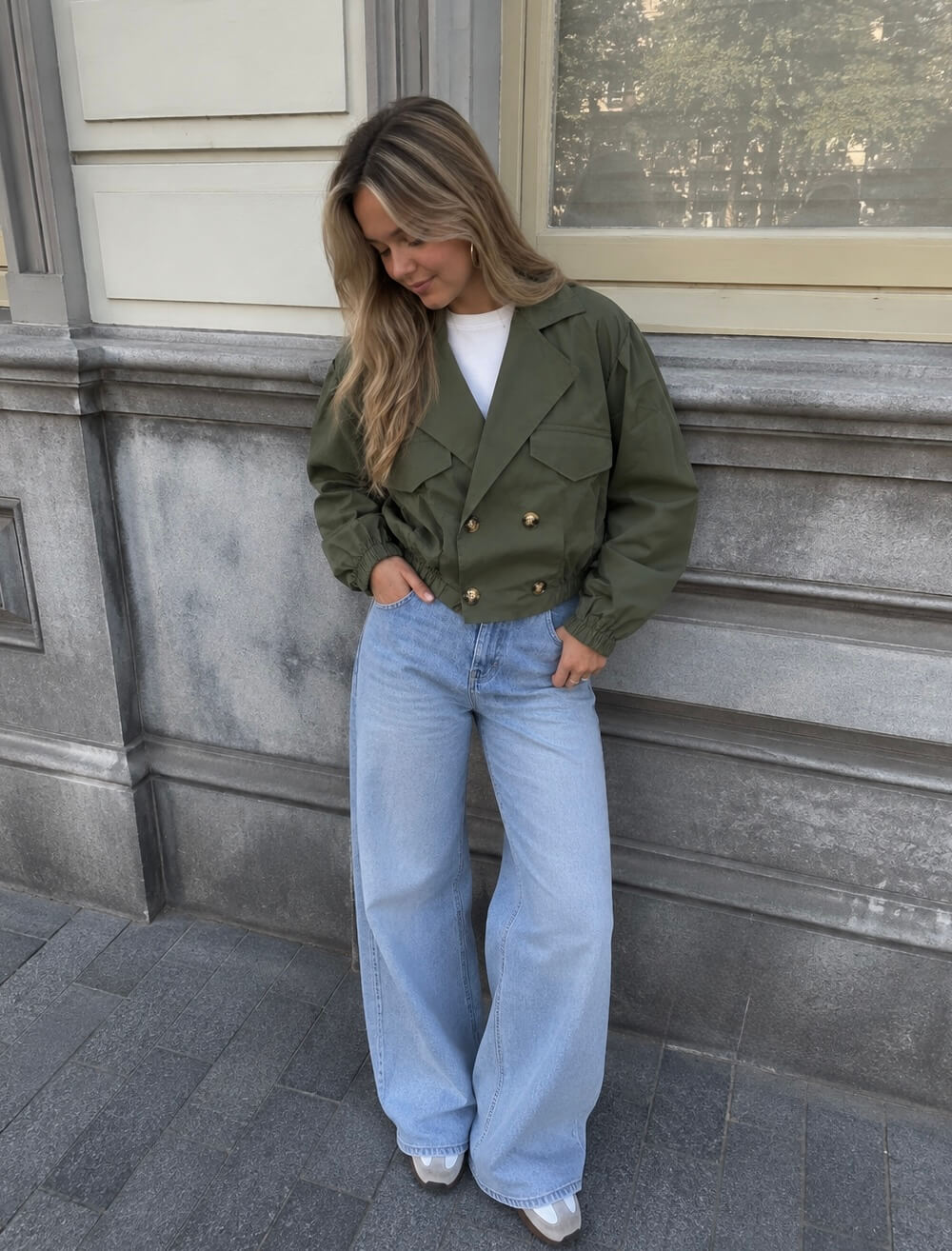 Korte trenchcoat army groen 