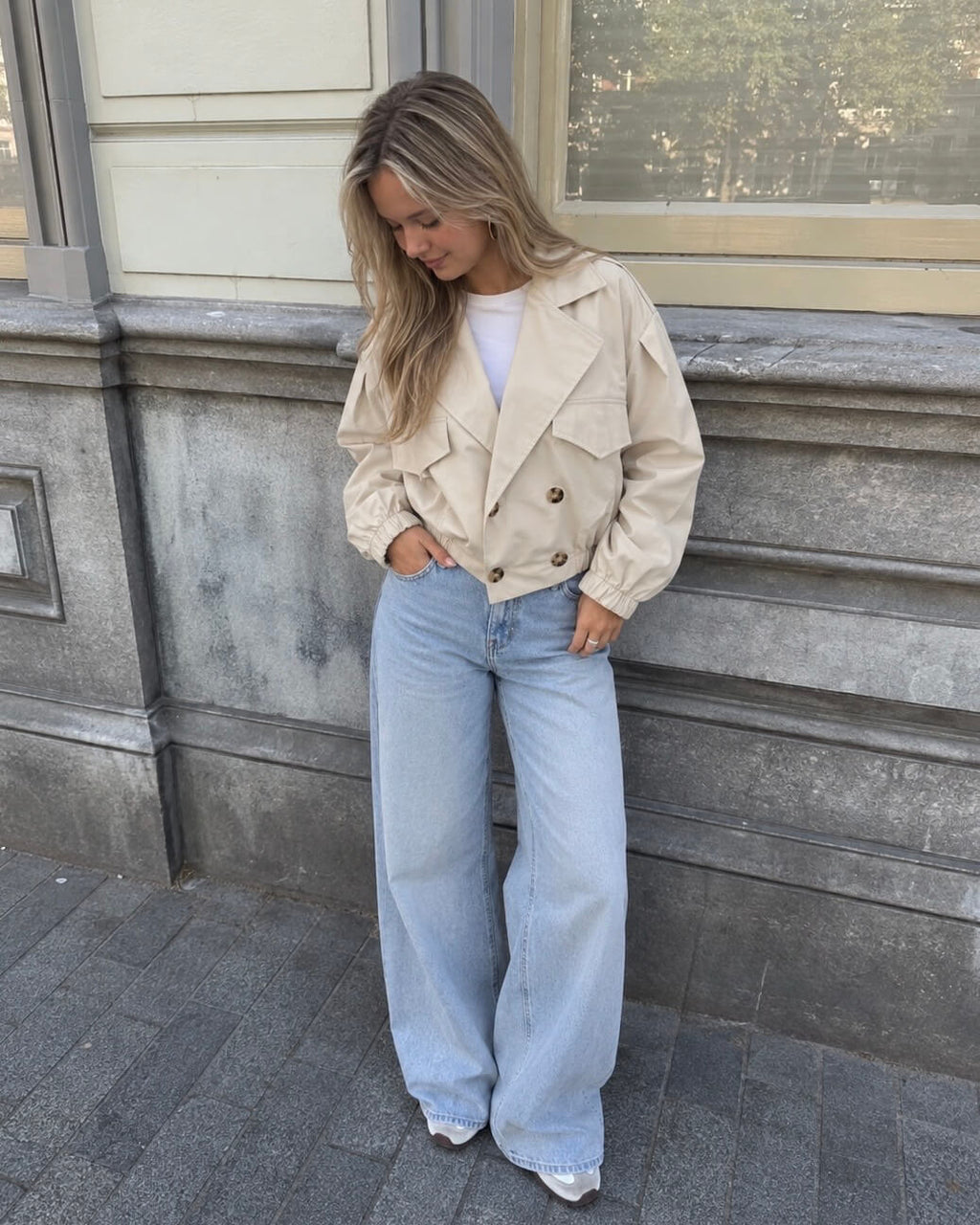 Korte trenchcoat beige