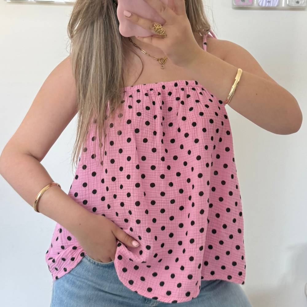 Roze polka dot top dames