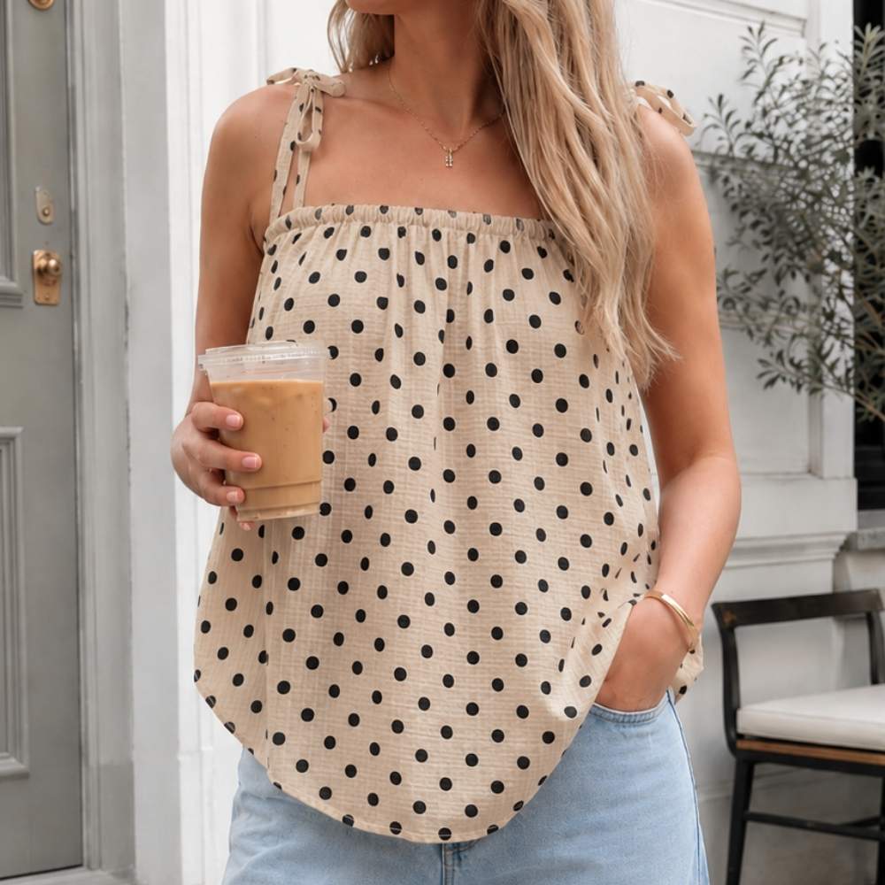 Beige polka dot top dames