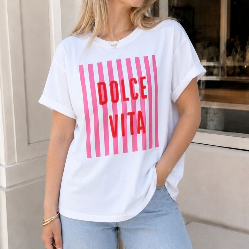 Wit dolce vita print t-shirt dames