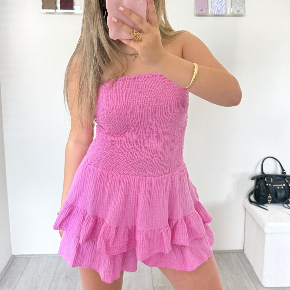 Roze strapless playsuit dames katoen