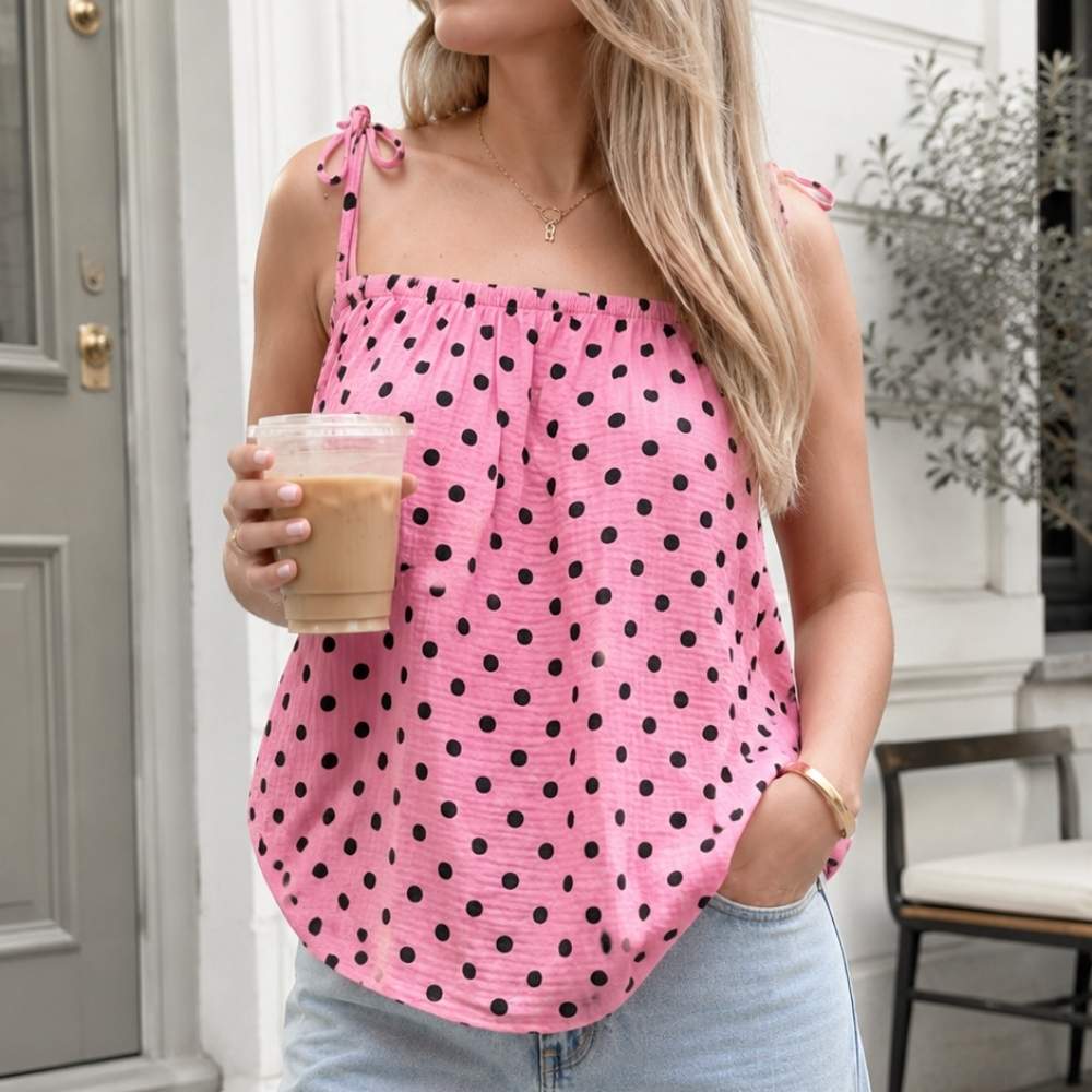 Roze polka dot top dames
