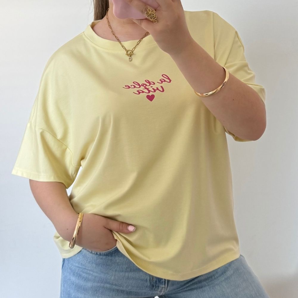 Geel dolce vita t-shirt dames